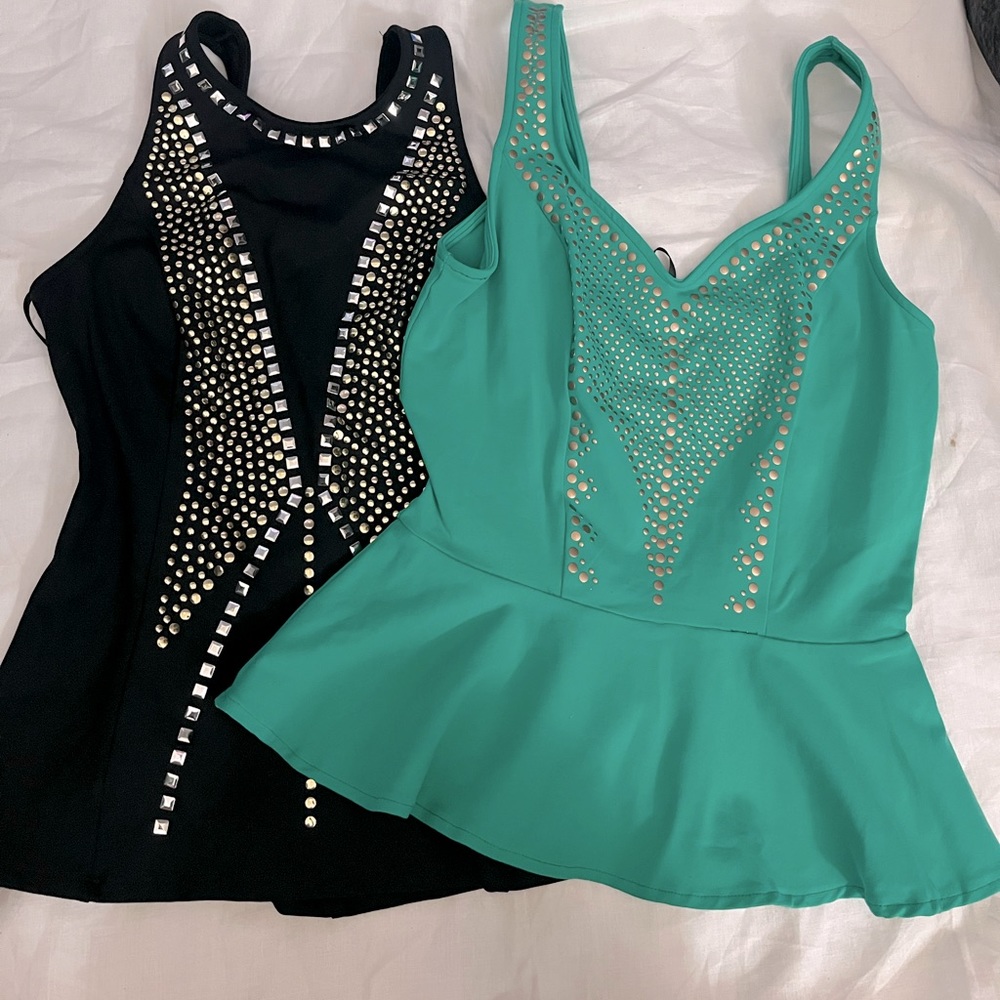 Bebe Peplum Tank Top Lot, 1 Black and 1 Green